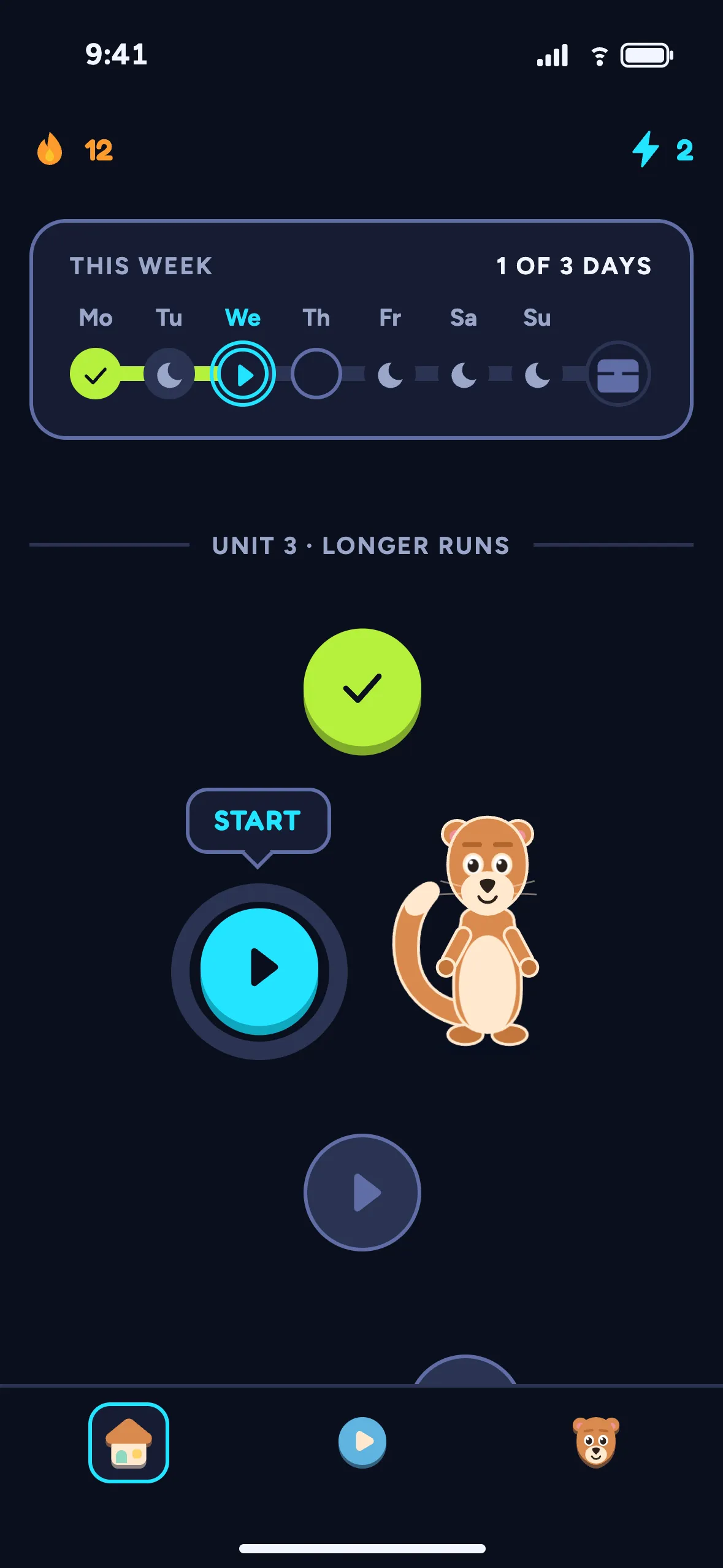 Le parcours de l’app : le plan de la semaine, la séance du jour prête à démarrer.